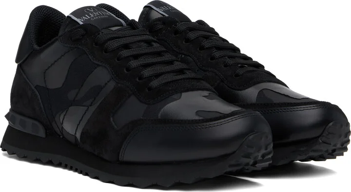 Valentino Garavani Black Rockrunner Camouflage Noir Sneakers - Image 4