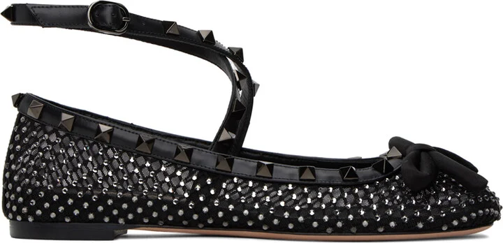 Valentino Garavani Black Rockstud Ballerina Flats