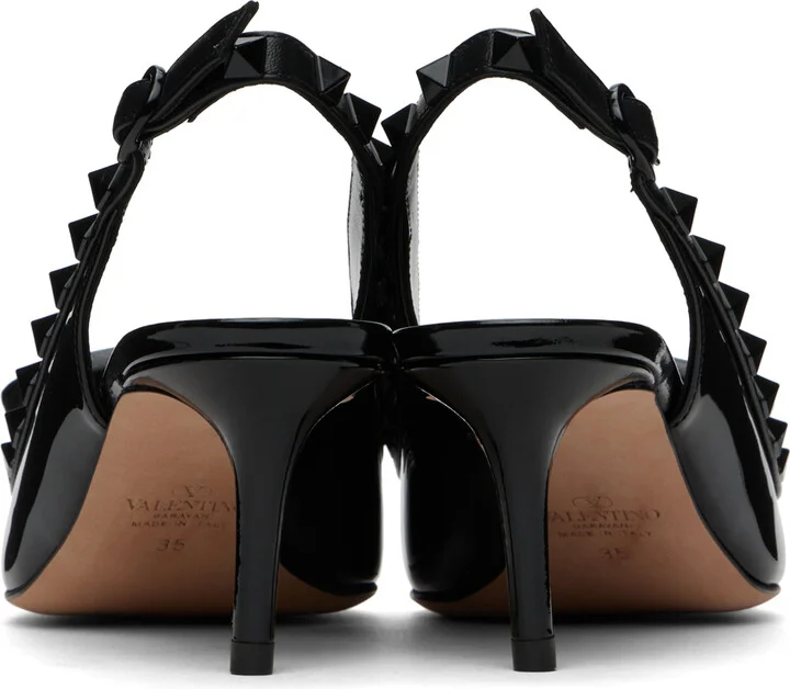 Valentino Garavani Black Rockstud Bow Slingback Heels - Image 2