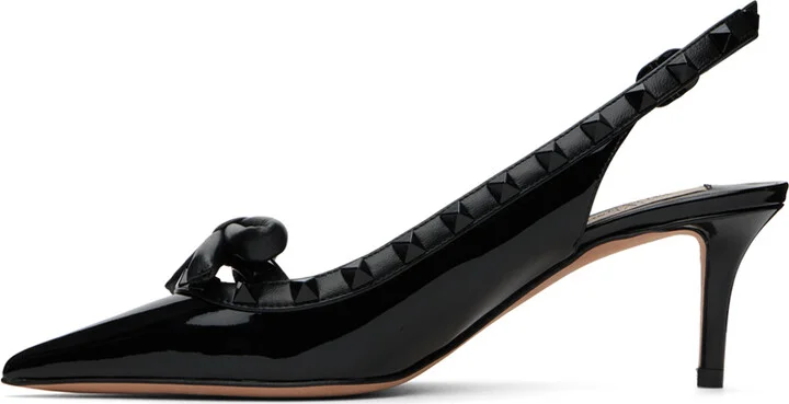 Valentino Garavani Black Rockstud Bow Slingback Heels - Image 3