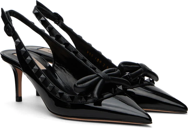 Valentino Garavani Black Rockstud Bow Slingback Heels - Image 4
