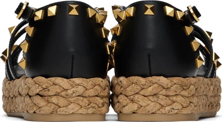 Valentino Garavani Black Rockstud Cork Sandals - Image 2