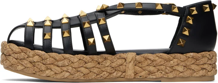 Valentino Garavani Black Rockstud Cork Sandals - Image 3