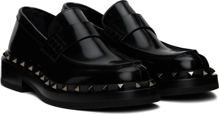 Valentino Garavani Black Rockstud M-Way Loafers - Image 4