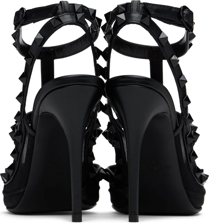 Valentino Garavani Black Rockstud Mesh 100mm Heels - Image 2