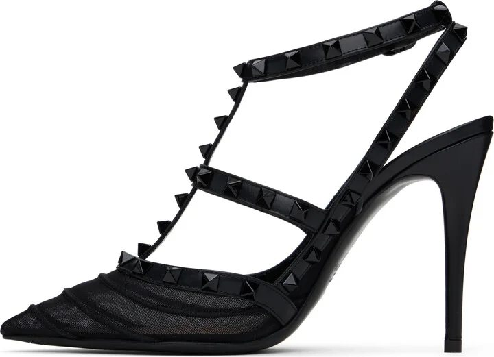 Valentino Garavani Black Rockstud Mesh 100mm Heels - Image 3