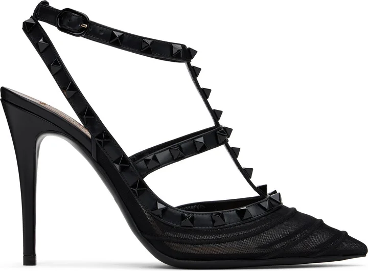 Valentino Garavani Black Rockstud Mesh 100mm Heels