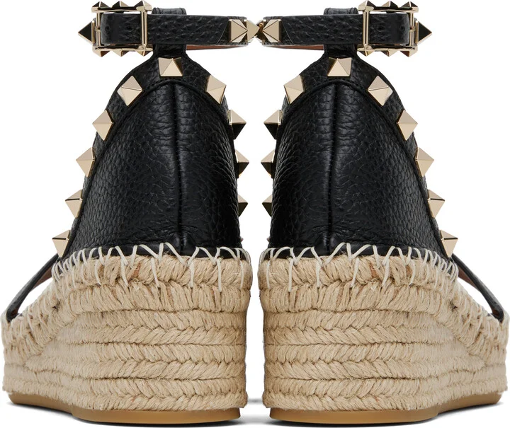 Valentino Garavani Black Rockstud Open Toe Flatform Flat Sandals - Image 2