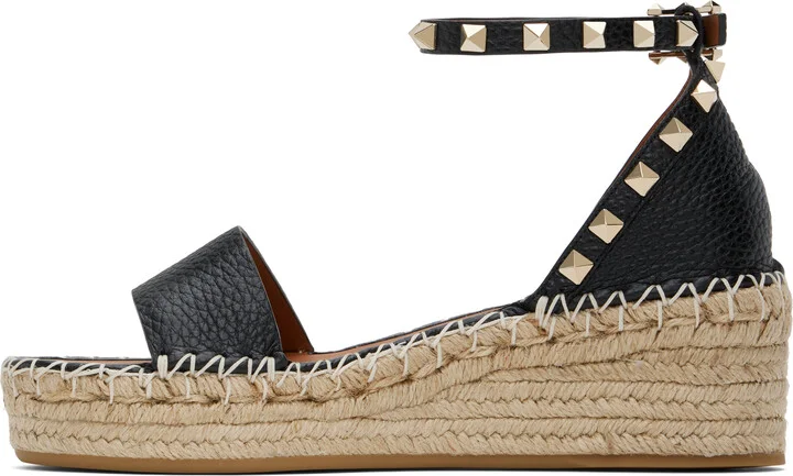 Valentino Garavani Black Rockstud Open Toe Flatform Flat Sandals - Image 3