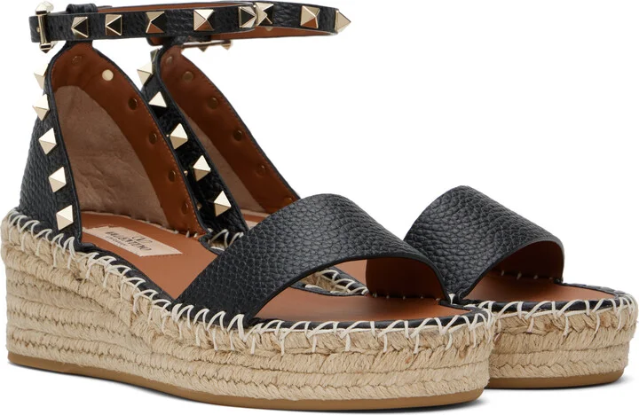 Valentino Garavani Black Rockstud Open Toe Flatform Flat Sandals - Image 4