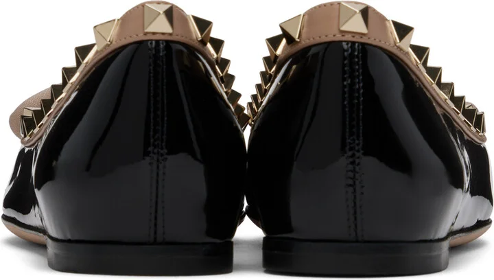 Valentino Garavani Black Rockstud Patent Leather Ballerina Flats - Image 2