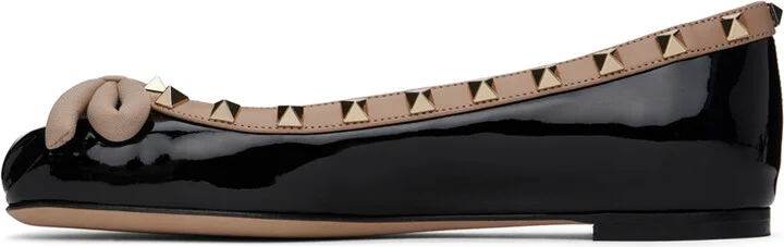 Valentino Garavani Black Rockstud Patent Leather Ballerina Flats - Image 3