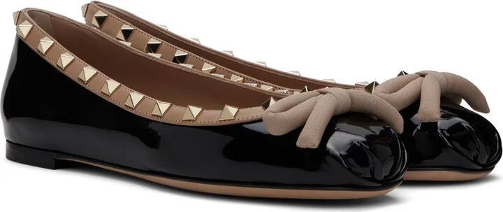 Valentino Garavani Black Rockstud Patent Leather Ballerina Flats - Image 4