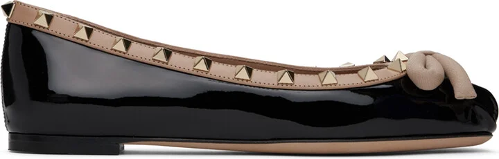 Valentino Garavani Black Rockstud Patent Leather Ballerina Flats
