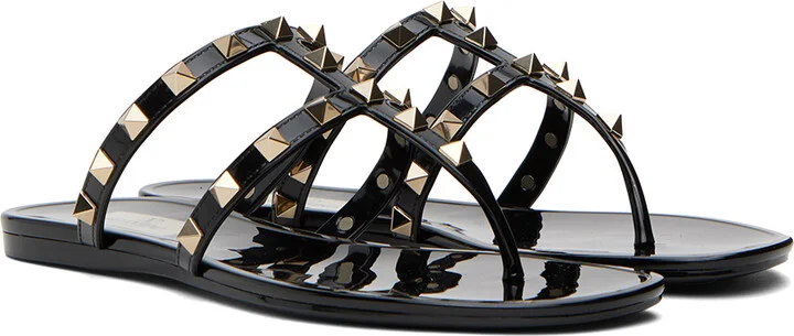 Valentino Garavani Black Rockstud Sandals - Image 4