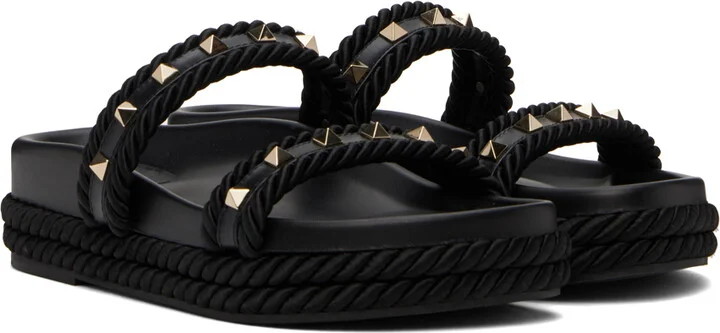 Valentino Garavani Black Rockstud Sandals - Image 4