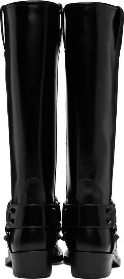 Valentino Garavani Black Rockstud Tall Biker Boots - Image 2