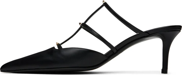 Valentino Garavani Black Rockstud Wispy Calfskin Mules - Image 3