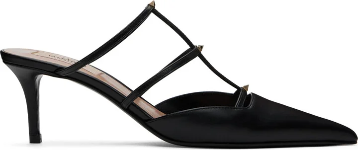 Valentino Garavani Black Rockstud Wispy Calfskin Mules