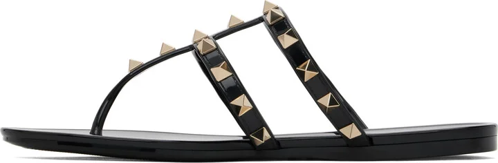 Valentino Garavani Black Summer Rockstud Sandals - Image 3