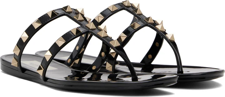 Valentino Garavani Black Summer Rockstud Sandals - Image 4