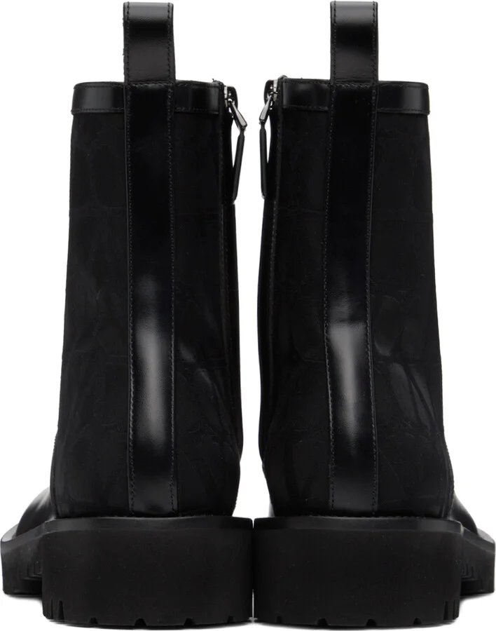 Valentino Garavani Black Toile Iconographe Combat Boots - Image 2