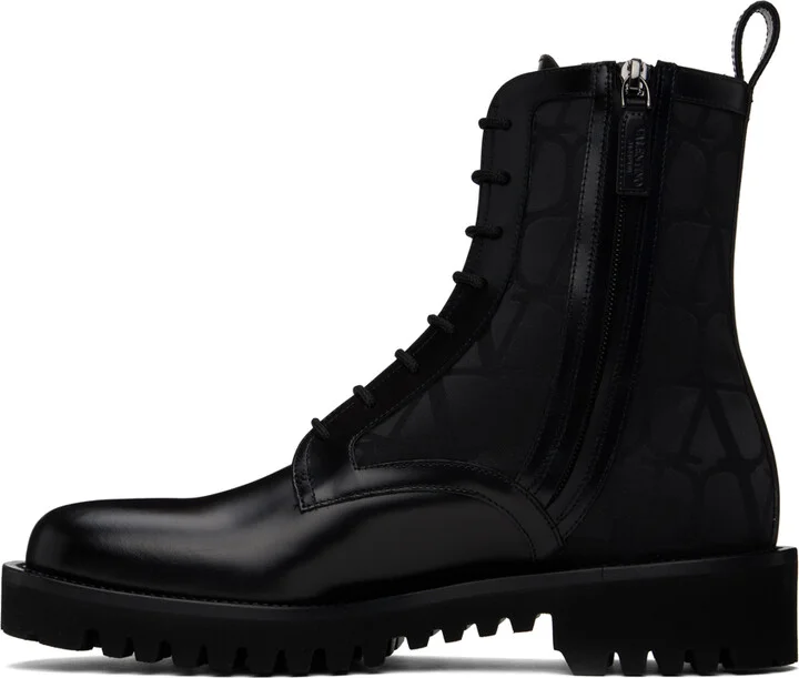 Valentino Garavani Black Toile Iconographe Combat Boots - Image 3