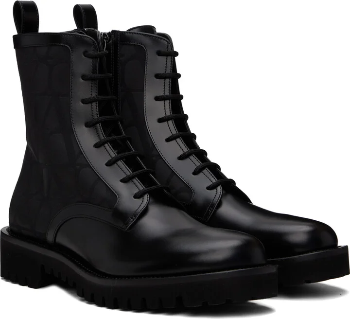 Valentino Garavani Black Toile Iconographe Combat Boots - Image 4