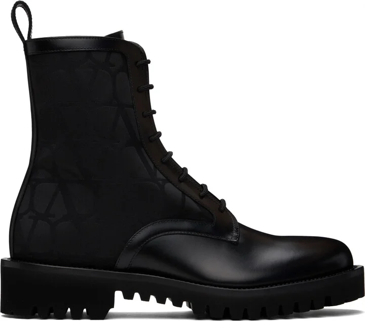 Valentino Garavani Black Toile Iconographe Combat Boots