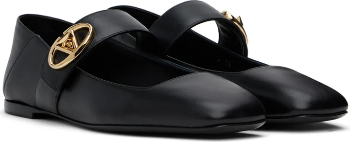 Valentino Garavani Black VLogo Locker Mary-Jane Ballerina Flats - Image 4