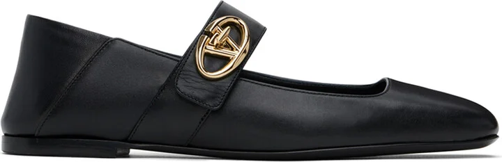 Valentino Garavani Black VLogo Locker Mary-Jane Ballerina Flats