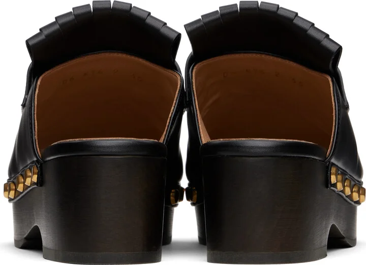 Valentino Garavani Black VLogo Signature Fringed Calfskin Clogs - Image 2