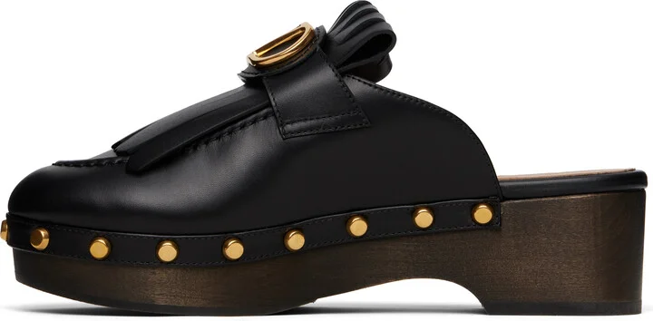 Valentino Garavani Black VLogo Signature Fringed Calfskin Clogs - Image 3