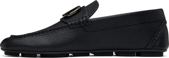 Valentino Garavani Black VLogo Signature Grainy Calfskin Driving Loafers - Image 3