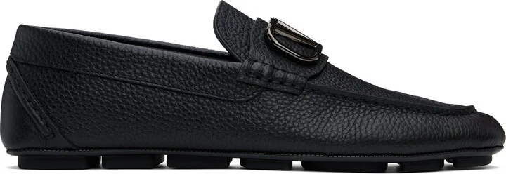 Valentino Garavani Black VLogo Signature Grainy Calfskin Driving Loafers
