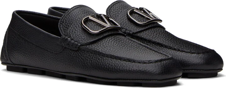 Valentino Garavani Black VLogo Signature Grainy Calfskin Loafers - Image 4