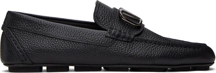 Valentino Garavani Black VLogo Signature Grainy Calfskin Loafers