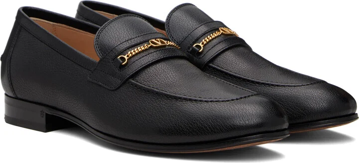 Valentino Garavani Black Vlogo Signature Kidskin Loafers - Image 4