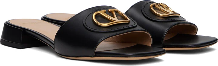 Valentino Garavani Black VLogo Signature Slide Sandals - Image 4
