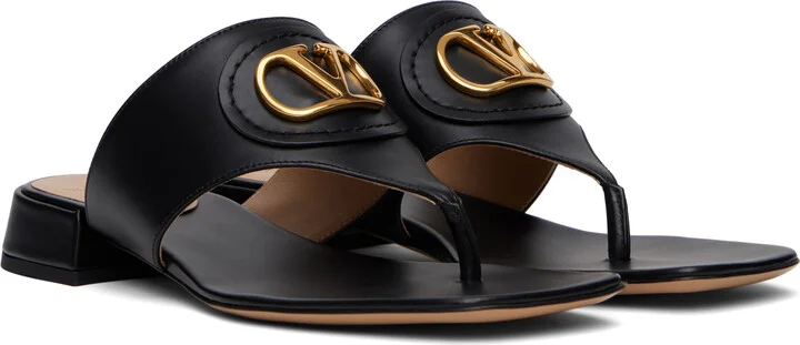 Valentino Garavani Black VLogo Signature Thong Sandals - Image 4