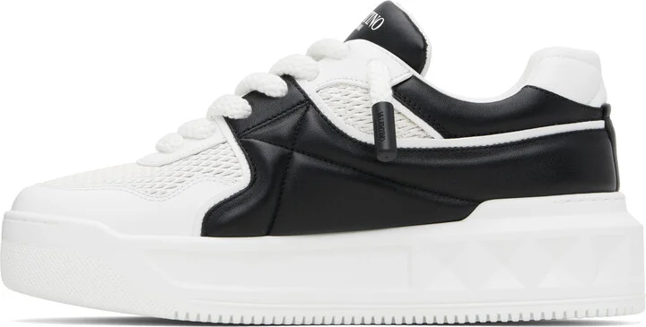 Valentino Garavani Black & White One Stud XL Nappa Leather Sneakers - Image 3