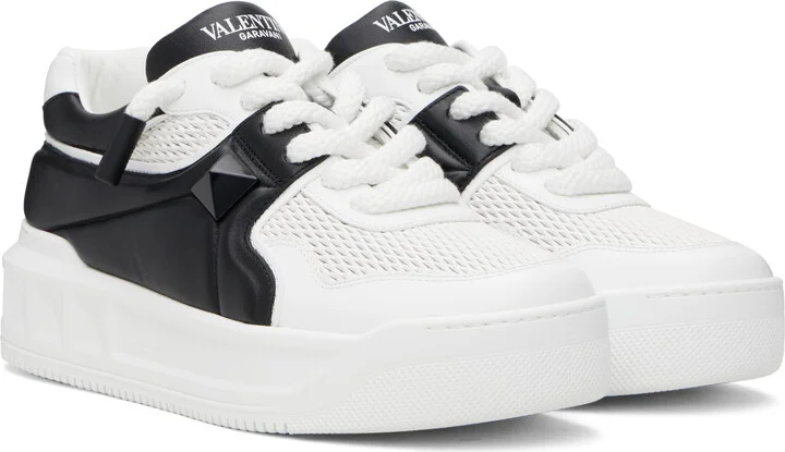 Valentino Garavani Black & White One Stud XL Nappa Leather Sneakers - Image 4