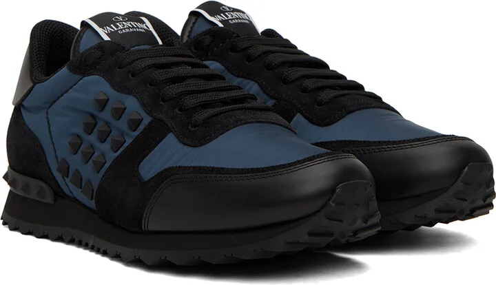 Valentino Garavani Blue & Black Rockstud Sneakers - Image 4