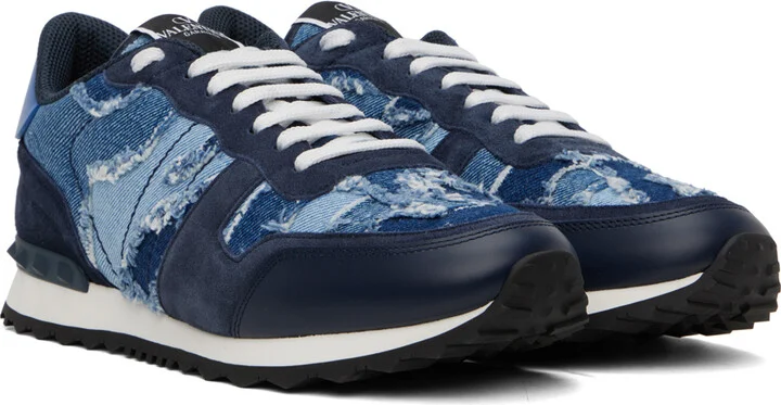 Valentino Garavani Blue Rockrunner Camouflage Denim Sneakers - Image 4