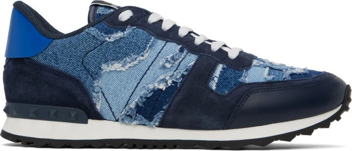 Valentino Garavani Blue Rockrunner Camouflage Denim Sneakers