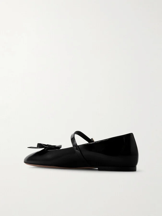 Valentino Garavani - Bow-embellished Patent-leather Mary Jane Ballet Flats - Black - Image 3