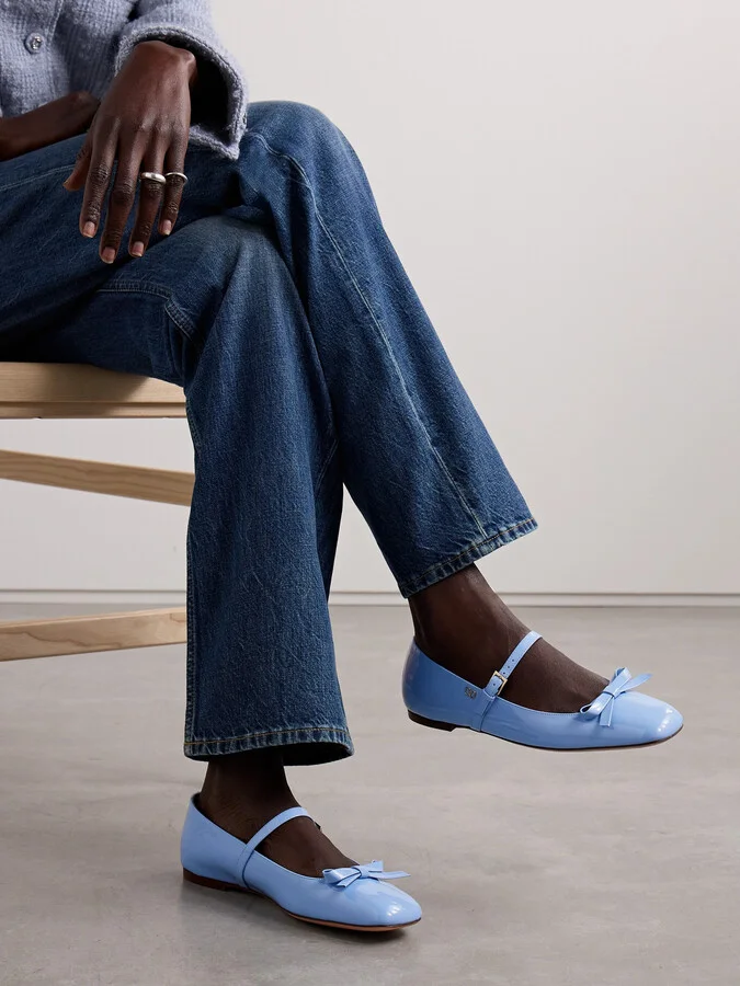 Valentino Garavani - Bow-embellished Patent-leather Mary Jane Ballet Flats - Blue - Image 2