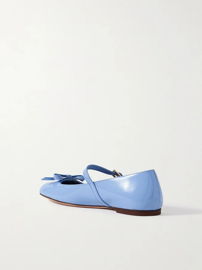 Valentino Garavani - Bow-embellished Patent-leather Mary Jane Ballet Flats - Blue - Image 3