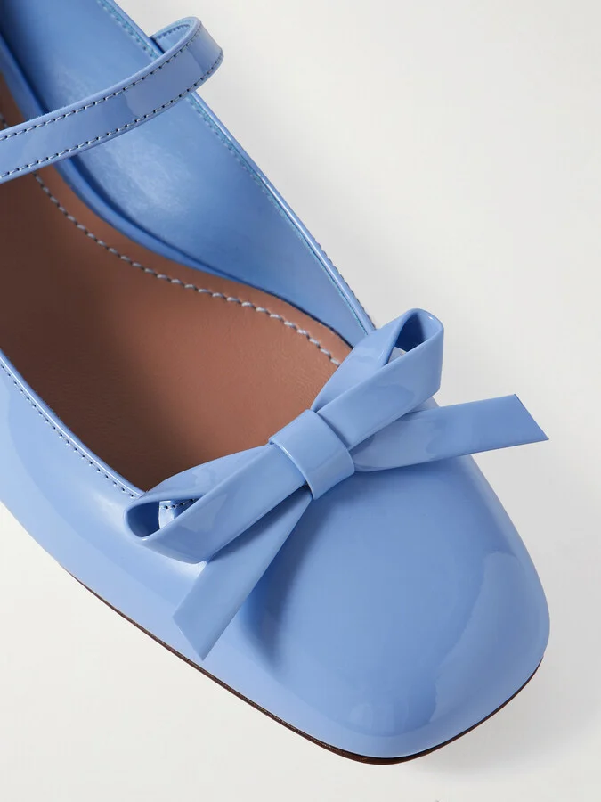 Valentino Garavani - Bow-embellished Patent-leather Mary Jane Ballet Flats - Blue - Image 4