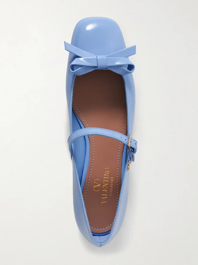 Valentino Garavani - Bow-embellished Patent-leather Mary Jane Ballet Flats - Blue - Image 5